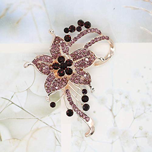 Flower Crystal Brooches Pins Fashion Beautiful Created Dark Red Rhinestone Floral Brooch Good Idea For Party Dance Wedding Banquet For Elegant Women Girl(Plum Crystal Flower Brooch) #TOP2