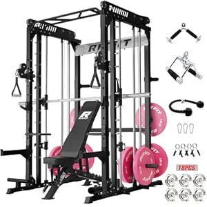 RitFit M1 Pro Smith Machine with Cable Crossover System, Multi-Function Squat Rack Power Cage for Home Gym, Power Rack and Packages