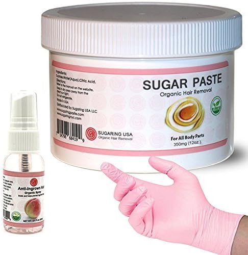 Kit - 350 Jar Sugaring Paste, Anti Ingrown Hair Solution and Set of Gloves - Perfect for Bikini Sugaring, Brazilian Sugaring & Legs