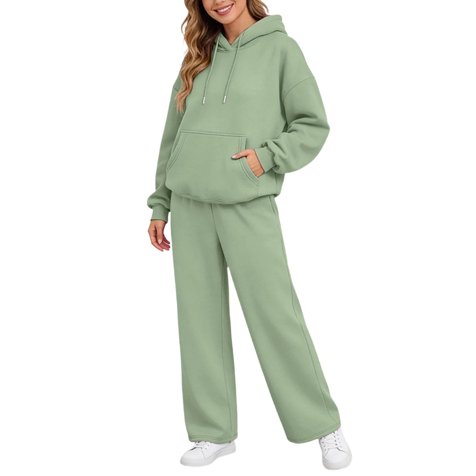 sportivo casual composto da felpa con cappuccio e pantaloni da jogging a gamba larga, ideale per l'autunno e l'inverno, comodo e pratico.