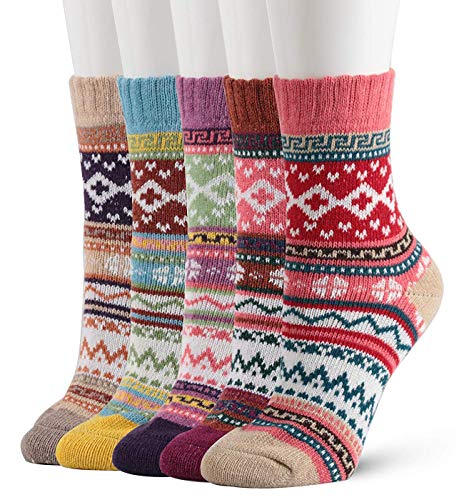 Image of IIG 5 Pairs Women's Vintage Style Thick Wool Warm Winter Crew Socks