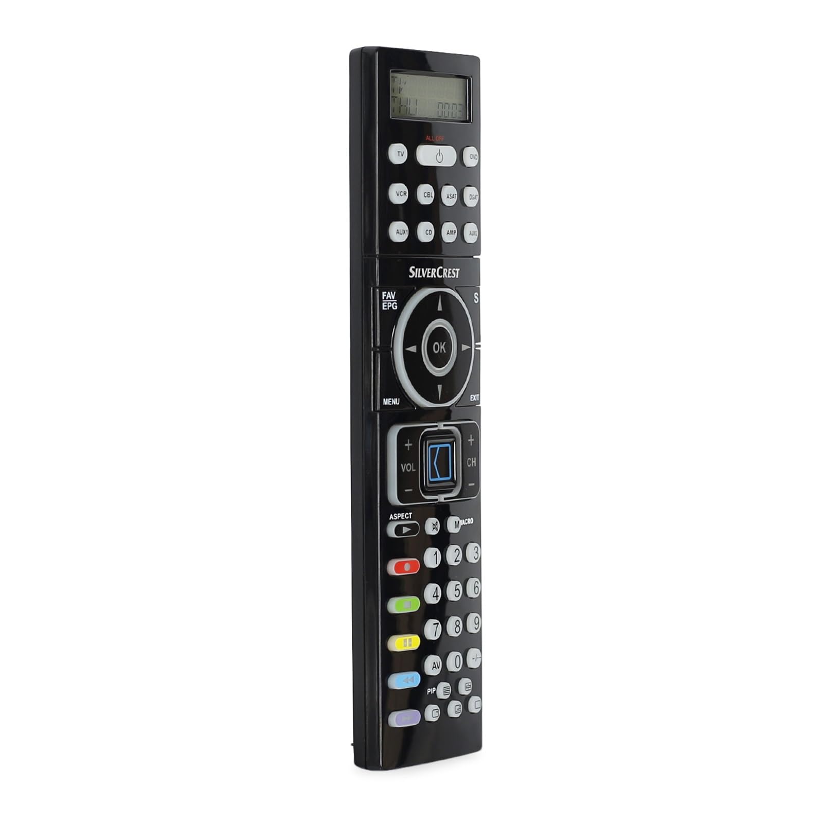 Telecomando universale for Silvercrest KH2157 con retroilluminazione e TV LED/DVD/VCR/CBL/ASAT/DSAT/AUX1/CD/AMP/AUX2