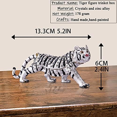 YU FENG White Tiger Figurine Statue Collectible Crystals Jeweled Hinged Enameled Wild Cat Animal Trinket Jewelry Box Dressing Table Ornament