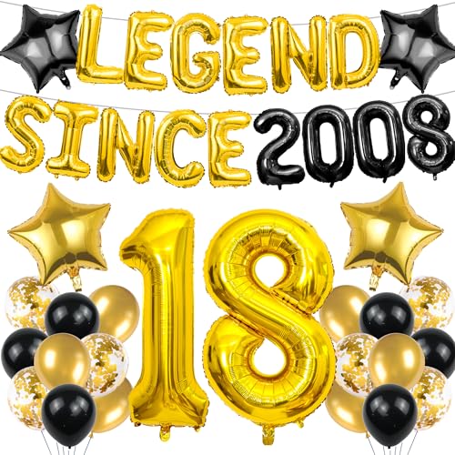 Kit anniversaire 18 ans garçon avec ballon chiffre aluminium et décoration de fête thème 2008