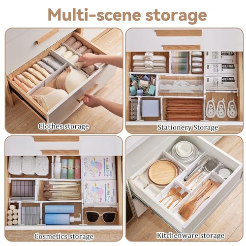 LCUHAVA Schubladentrenner Verstellbar Schubladenteiler Verstellbar 5 STK Kunststoff Schubladentrenner Schubladen Trenner mit 10 Einsätzen für Küche Büro Kommode Drawer Organizer 18–34,8 cm