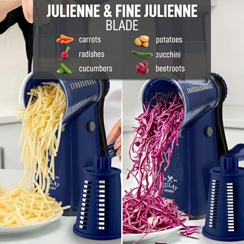 Image of Zulay Kitchen Rotary Cheese Grater 5 Blade Cheese Shredder - Manual Hand Crank Cheese Grater With Reinforced Suction & 5 Interchangeable Drums - Easy to Use, Vegetable Chopper Round Mandoline Slicer