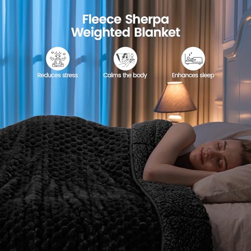 Image of Super Fuzzy Soft Fleece Sherpa Weighted Blanket 20 lbs for Adults, 3D Imitation Turtle Shell Luxury Weighted Throw for Better Sleep, Dual Sided Cozy Heavy Blankets for Couch Bed, Black, 60 inch x 80 inch