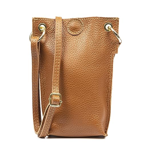 Firenze Artegiani. Aidone Bolso bandolera de mujer. Piel auténtica acabado dollaro. 15x4x20 cm. Color: Cuero