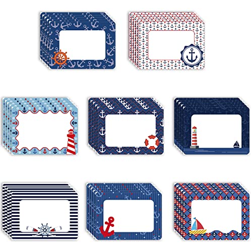 Harloon 48 Pcs Nautical Anchors Name Tags Nautical Name Tags Stickers Name Labels for Classroom with Lighthouse Anchors Sailboats Self Adhesive Labels Tags Student Name Labels (2.48 x 3.46 Inch)