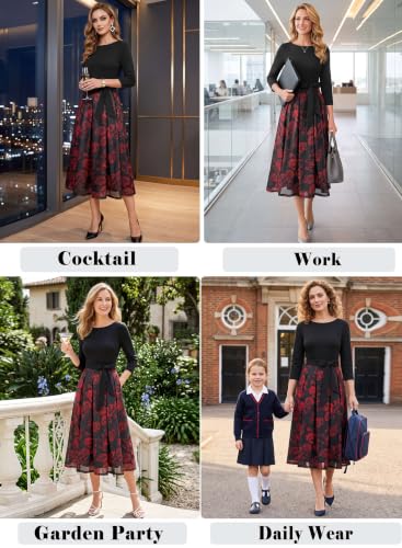 Image of VFSHOW Womens Work Business Casual Church Pockets Belted A-Line Midi Dress