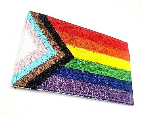 Progress Regenbogen Gay Pride LGBT Aufnäher zum Aufbügeln bestickter Stoff zum Aufnähen auf Transfer für Kleidung 8 cm x 5 cm Rechteck 1 Stück