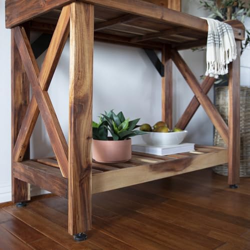 Backyard Discovery 47" Acacia Wood Garden Potting Bench & Serving Bar with Lower Storage Shelf, Leveling Feet, All-Weather Farmhouse Design for Patio, Deck, Porch, Kitchen, Dining Room - image 6