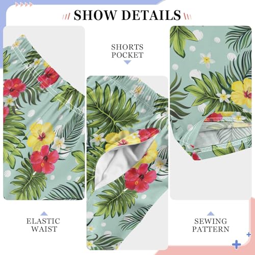 ZZXXB Tropical Flowers Leaves Boys Long Pants Soft Trousers Elastic Waist Kids Lounge Bottoms with Pockets S-XL4