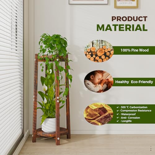 Bamworld WOOD-PST-03 Tall Plant Stand Indoor Wood Plant Shelf Corner Flower Stand 2 Tier Plant Holder thumb #4