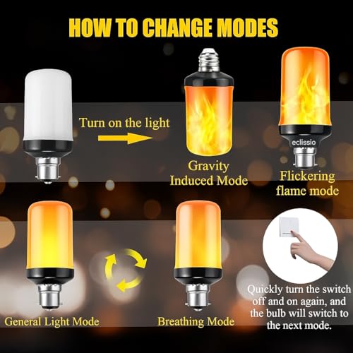 Image of Flame Effect Light Bulb, Flicker Lighting Feature,4 Modes Flickering Bulbs with Upside Down Effect,Flame Bulb Halloween Christmas & Diwali Party.
