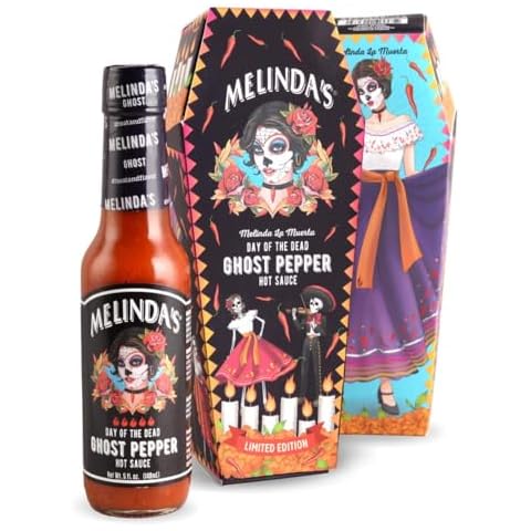 Melinda’s “La Muerta” Limited Edition Day of the Dead Ghost Pepper Sauce - Made with Fresh Ingredients, Ghost Peppers (Bhut Jolokia), Habanero Pepper, Carrot, Garlic, Lime Juice - 5oz, 1 Pack Cover