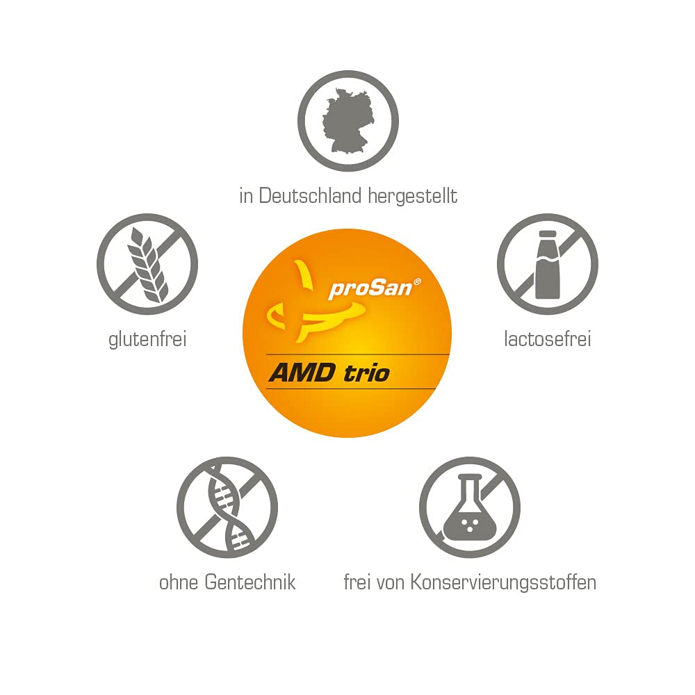 proSan AMD trio (Monatspackung: 120 Kapseln) | unterstützt den Erhalt des Sehvermögens mit Zink & DHA | Nach AREDS2-Studie: Lutein, Zeaxanthin, Vitamin C, E, Kupfer, EPA