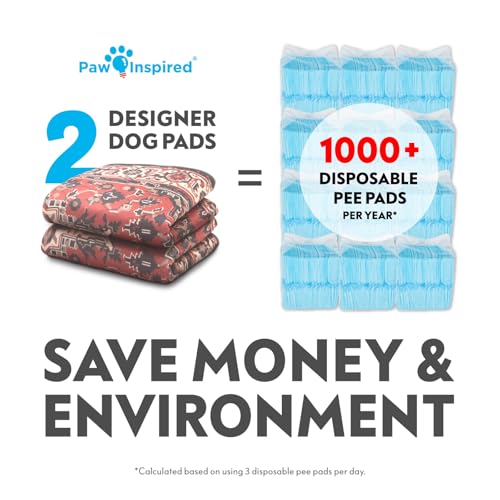 Paw Inspired Designer Print Dog Pads (2 Pack) | Premium Washable Pee Pads | Reusable Puppy Pads for Potty Training, Whelping, Waterproof Mat | Leakproof, Non-Slip Liner (Persian Style, 36" x 36" Size)