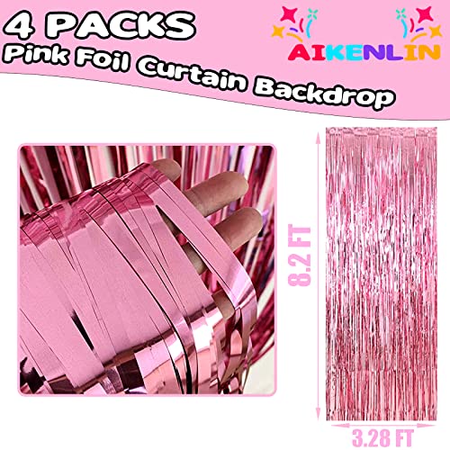 Image of 4 Pack 3.2Ft x 8.2Ft Pink Foil Fringe Curtain Backdrop, Metallic Tinsel Foil Fringe Streamers Curtains Background for Photo Booth, Birthday, Wedding, Halloween, Christmas Party Decoration