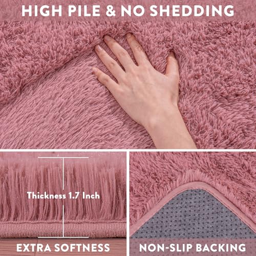 Fluffy Rug for Bedroom, 4x6 Blush Pink Shag Area Rug for Living Room, Soft Modern Indoor Fuzzy Plush Rug, Non-Slip Shaggy Carpet for Girls Kids Room Nursery Dorm Home Decor