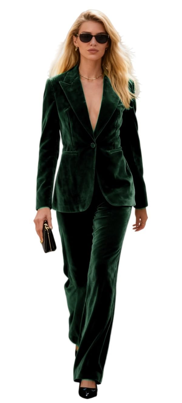 Costume 2 pièces en velours pour femme avec revers en pointe, costume de travail, smoking, blazer et pantalon