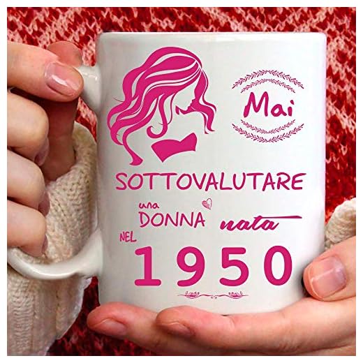 Taza 1950 cumpleaños Mujer 71 años Idea regalo Nunca subestimar una mujer nacida en 1950