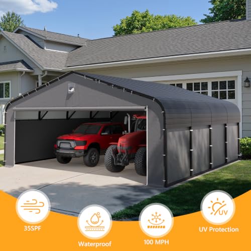 Image of 20x20 Metal Carport with Removable Sidewalls, Heavy Duty Car Carport Canopy, 100MPH Wind Resistance for Cars, Boats, Trucks, Outdoor Parties