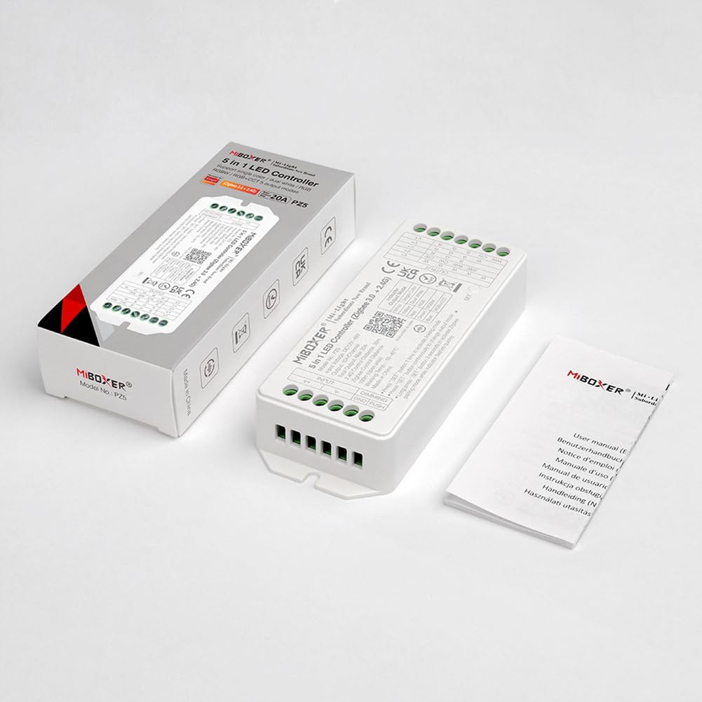 LGIDTECH PZ5 Miboxer Zigbee 3.0 Controlador LED 5 en 1 de alta potencia CC 12-48 V, salida máxima 20 A, compatible con Philips Hue