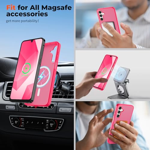 Image of SUPFINE Magnetic for Samsung Galaxy A16 5G Case with Screen Protector, (Built-in Magnets) (Military Grade Drop Protection) Slim Translucent Shockproof Phone Case,Hot Pink