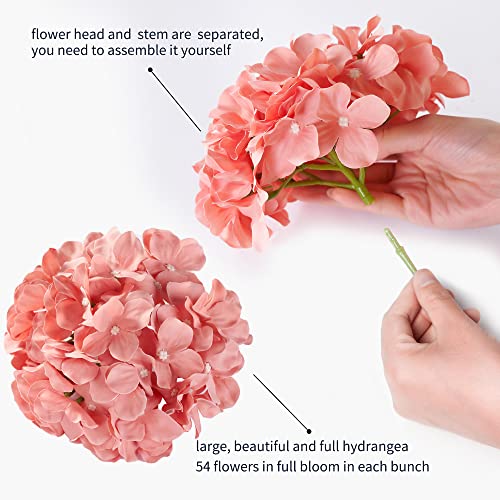 H.flolavida Coral Pink Hydrangea Silk Fake Flowers Heads With Stems, Artificial Flowers For Decoration Wedding Home Party Shop Baby Shower,Room Decor For Bedroom Aesthetic, Pack Of 10 #TOP2