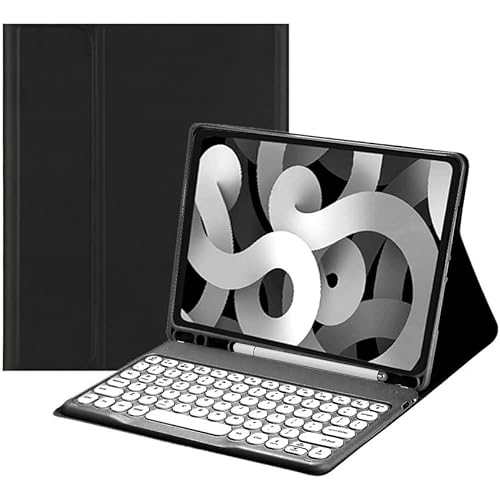 iPad 6 iPad 5 Air 2 Pro 9.7 inch Keyboard Case Cute Round Key Color Keyboard Wireless Detachable BT Keyboard Cover with Pencil Holder for iPad 6th 5th Generation (iPad5/iPad6/Air/Air2/Pro9.7,Black)