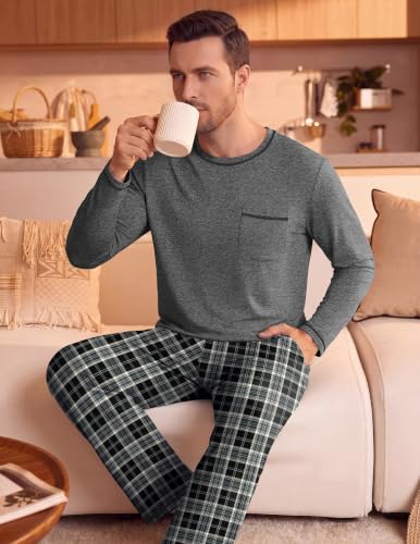 Ekouaer Mens Long Sleeve T-Shirt Pajama Set Soft 2 Piece Lounge Set - image 6