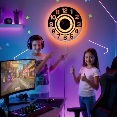 Image of 12 Inch Acrylic Modern Neon Wall Clock with LED Backlight | Night Lamp Neon Clock with Clear Visible Numbers for Home,Bedroom,Office Decor | Light Off Show Black Numbers New (Orange)