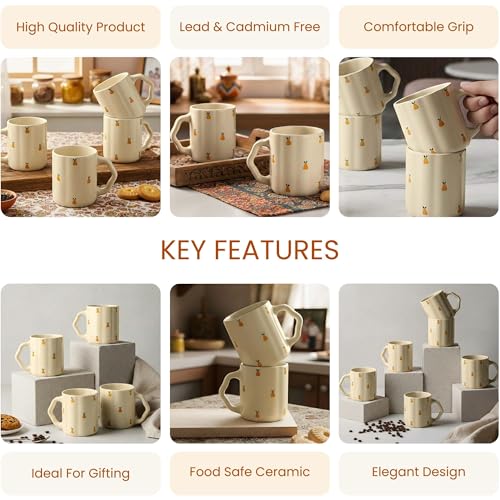 Image of The Earth Store Cream Pear Coffee Mug - 300ML Ceramic Coffee Mugs Set of 4 | Microwave & Dishwasher Safe Mugs for Gift | Home | Office | Restaurant | Daily Use