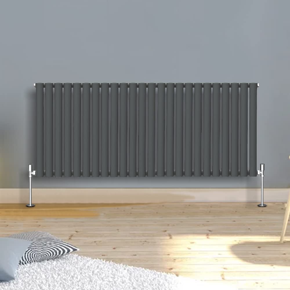 Warmehaus Anthracite Designer Radiator Horizontal Oval Column Single Panel Rad 600X1416mm