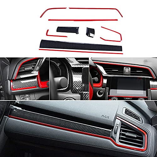 Horry ABS Carbon Fiber Print Center Consoles Instrument Panel Dashboard Trims Strips Air Outlet Frame Cover Interior Accessories for Honda 10th Civic 2016 2017 2018 2019 (RED)