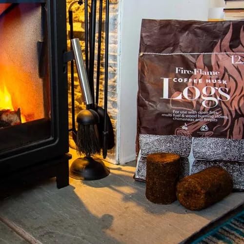 1 x 12 Pack of Coffee Husk Logs - Eco Alternative to Firewood - Suitable For Fireplace Open Fires Chimeneas Firepit Multi Fuel & Wood Burning Stoves - Burns Hotter Than Kiln-Dried Logs