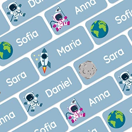 My Nametags® Award-Winning Name Stickers for Clothes & Items | 56 No-Iron, Washable Stick-On Tags for Babies, Kids & Adults | Space Stickers (Light Blue) — image 1