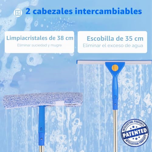 Limpiador de ventanas con extractor de 35 cm y mango largo para limpieza de cristal 3