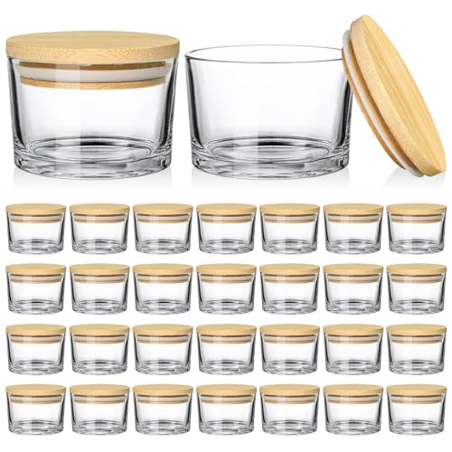 SUPMIND 30 Pack 4oz Clear Candle Jars Small Wide Mouth Glass Empty Jars with Bamboo Lids for Making Candle Bulk Container