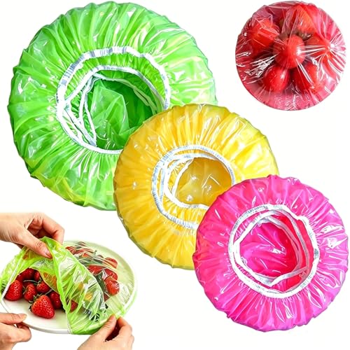 Elastische Frischhaltebeutel Set Packung von 60 Abdeckhauben für Lebensmittel Wiederverwendbare Lebensmittel Abdeckhauben Bunte Frischhaltefolie für Gemüse BBQ Hotel Duschkappe