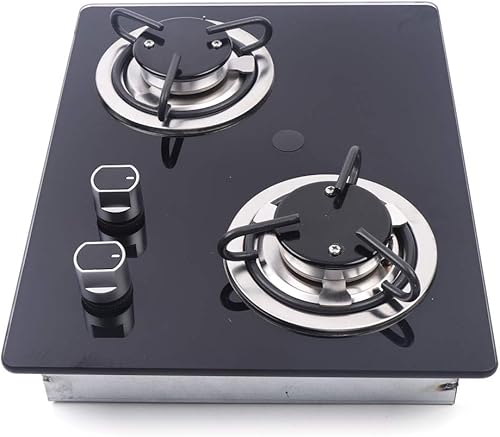 Miniatura 5 de Estufa de gas, quemador de gas LPG de 2 quemadores, panel de vidrio templado, encimera de estufa de gas caravana, perilla de control para