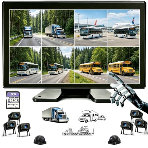 Image of 8-Channel Rader Sensor Touchable 128GB Large Alarm Screen 1080P Backup Camera 10.36-Inch Monitor & Built-in DVR Video for RV Truck Trailer Rear Side Front Reversing View Wired System Image Waterproof