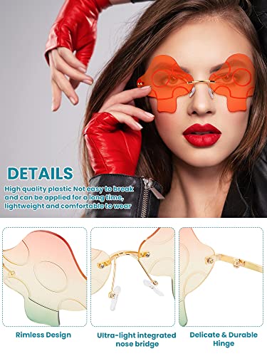 Leinuosen 3 Pairs Rimless Mushroom Shape Sunglasses Funky Retro Prom Party Sun Glasses Metal Frame Cute Fun Sunglasses for Men Women(Red, Light Blue, Gradient Color)3