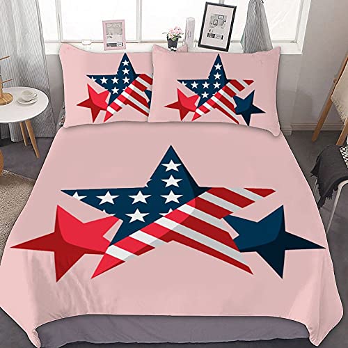 Youbu 3-Piece Bedding Set (1 Duvet Cover + 2 Pillow Shams) Print USA Flag Art Decoration Stars,Bedding Set for Boys,Bedding Set for Girls,Bedding Set for Kids,Bedding Set for Childrens