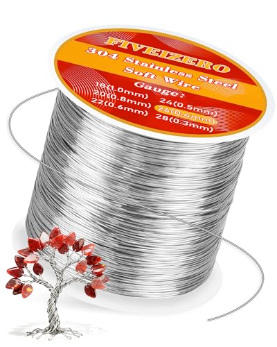 FIVEIZERO 26 Gauge 304 Stainless Steel Wire for Jewelry Making 109yd Stainless Steel Jewelry Wires Thin Metal Craft Wire for Necklace Bracelet Earring Bead Stringing DIY Floral and Home Crafts