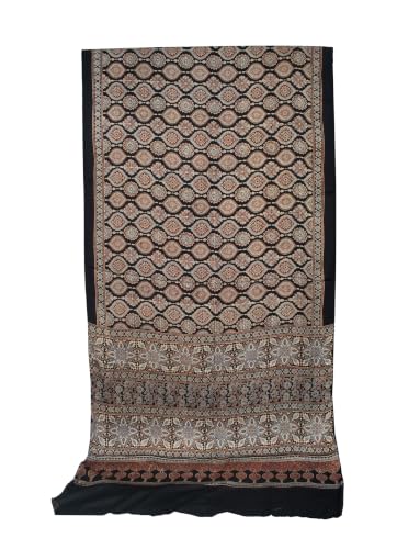 Image of Ethnics of Kutch Womenss Ajrakh Modal Silk Natural Dye Hand Block Print Saree with Blouse Piece - 5.5 Mtr Length
