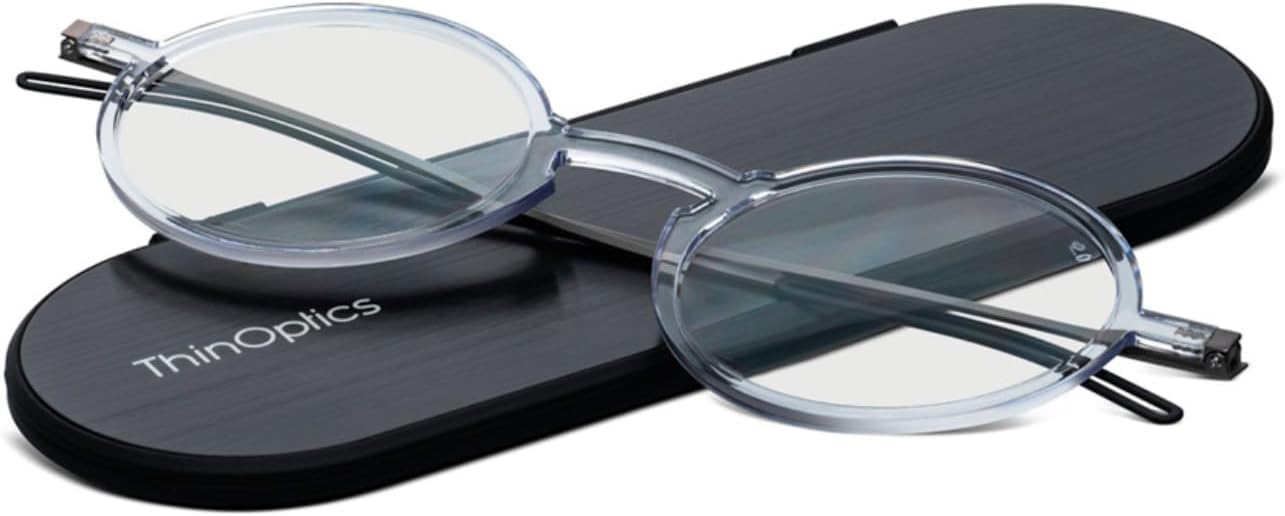 ThinOptics Manhattan Reading Glasses Round Frames With Milano Magnetic Case - Thin Lightweight Compact Readers 1.0 1.5 2.0 2.5 Strength