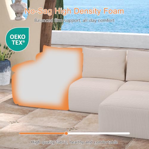 Sofá esquinero modular de pana beige sin montaje que recupera su forma 7