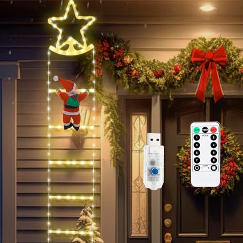 JINGTOPS LED Weihnachtsmann Auf Leiter, Weihnachtslichter Lichterkette...